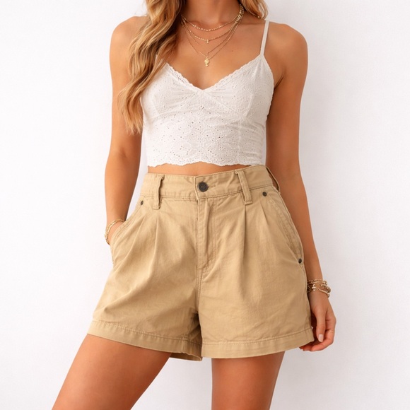 Free People Pants - Free People Khaki Plaided Shorts Size 2 High Rise Casual